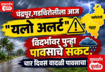 चंद्रपूर,गडचिरोलीला आज ” यलो अलर्ट ” विदर्भावर पुन्हा पावसाचे संकट,चार दिवस वादळी पावसाचा इशारा